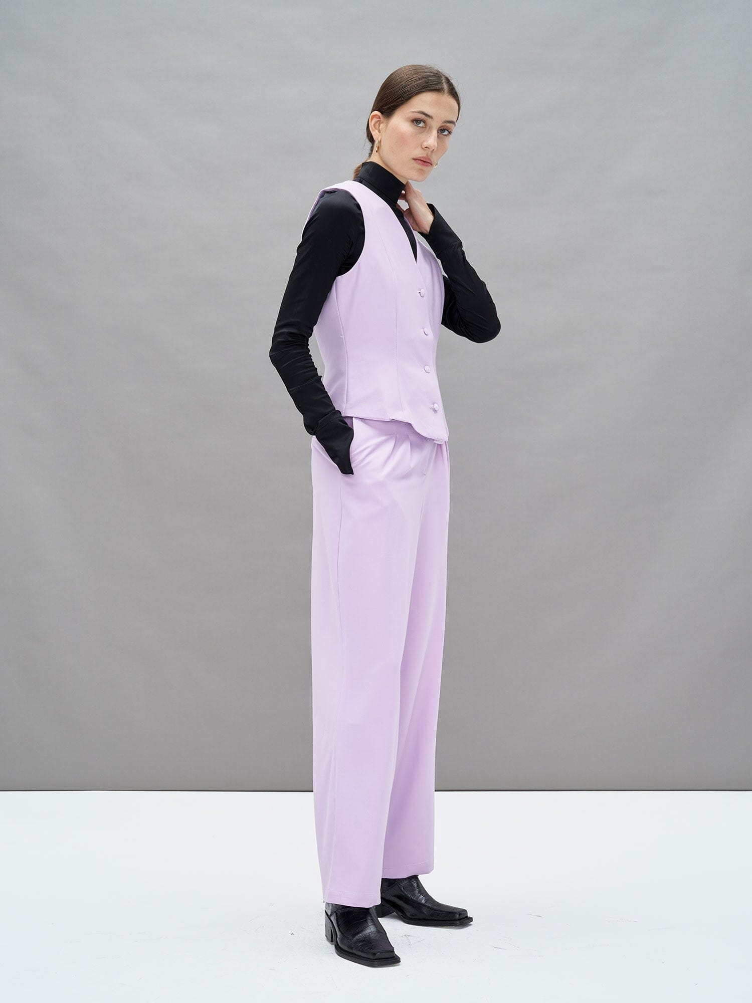 GILBERT - Oeko Tex Orchid Bloom stretch wool twill high-waisted pants with darts Trousers Fête Impériale