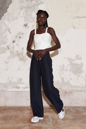 GILBERT - High-waisted pants with darts in wool twill and Cotton navy Trousers Fête Impériale