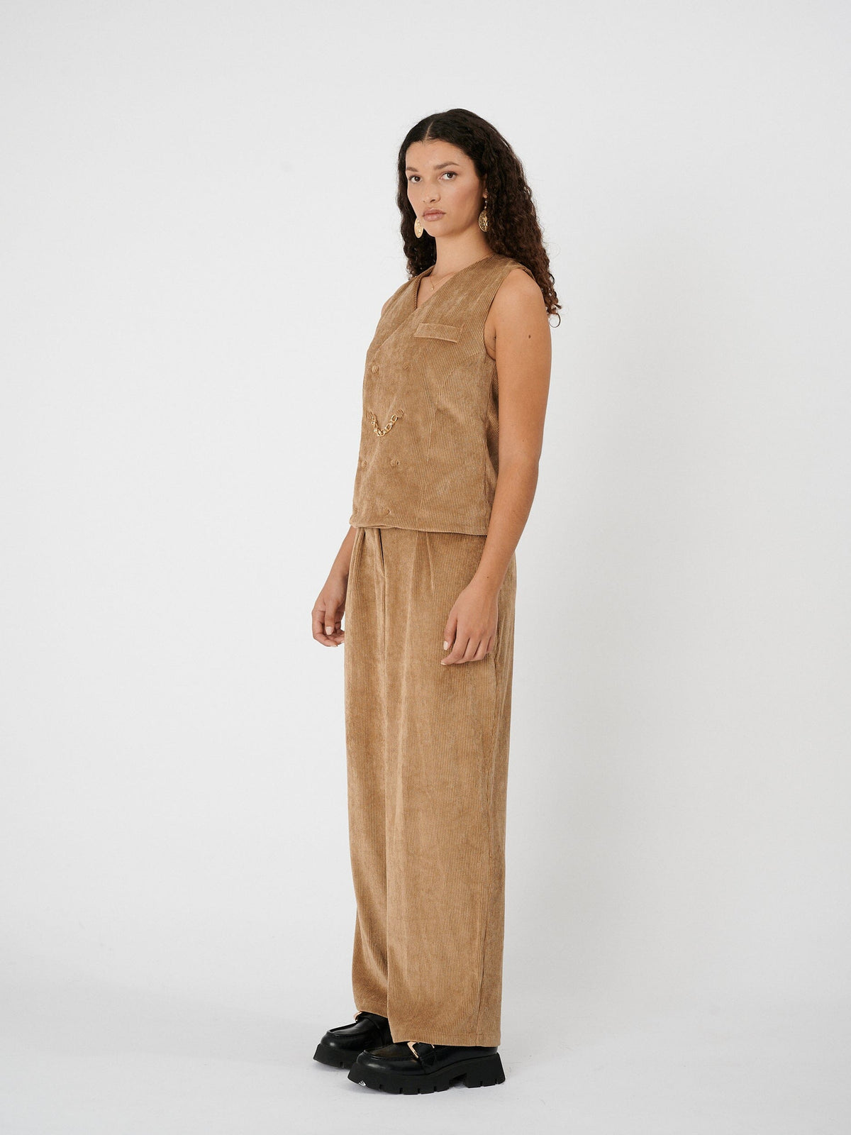 GILBERT - Beige corduroy high-waisted pants with darts Trousers Fête Impériale