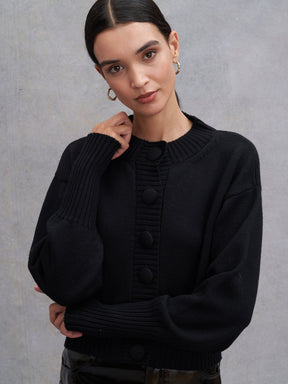 GILET SUN - Short vest in Oeko Tex merino wool with Victorian-inspired sleeves and tightened cuffs Black Vest Fête Impériale