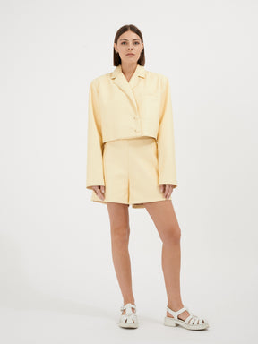 GIULIA - High-waisted wide-leg shorts in recycled leather yellow Shorts Fête Impériale