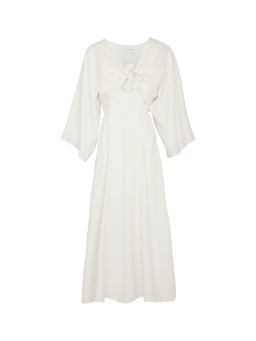 HALSTON - Robe longue évasée ajourée et boléro à nouer manches kimono en cupro blanc Robe Fête Impériale