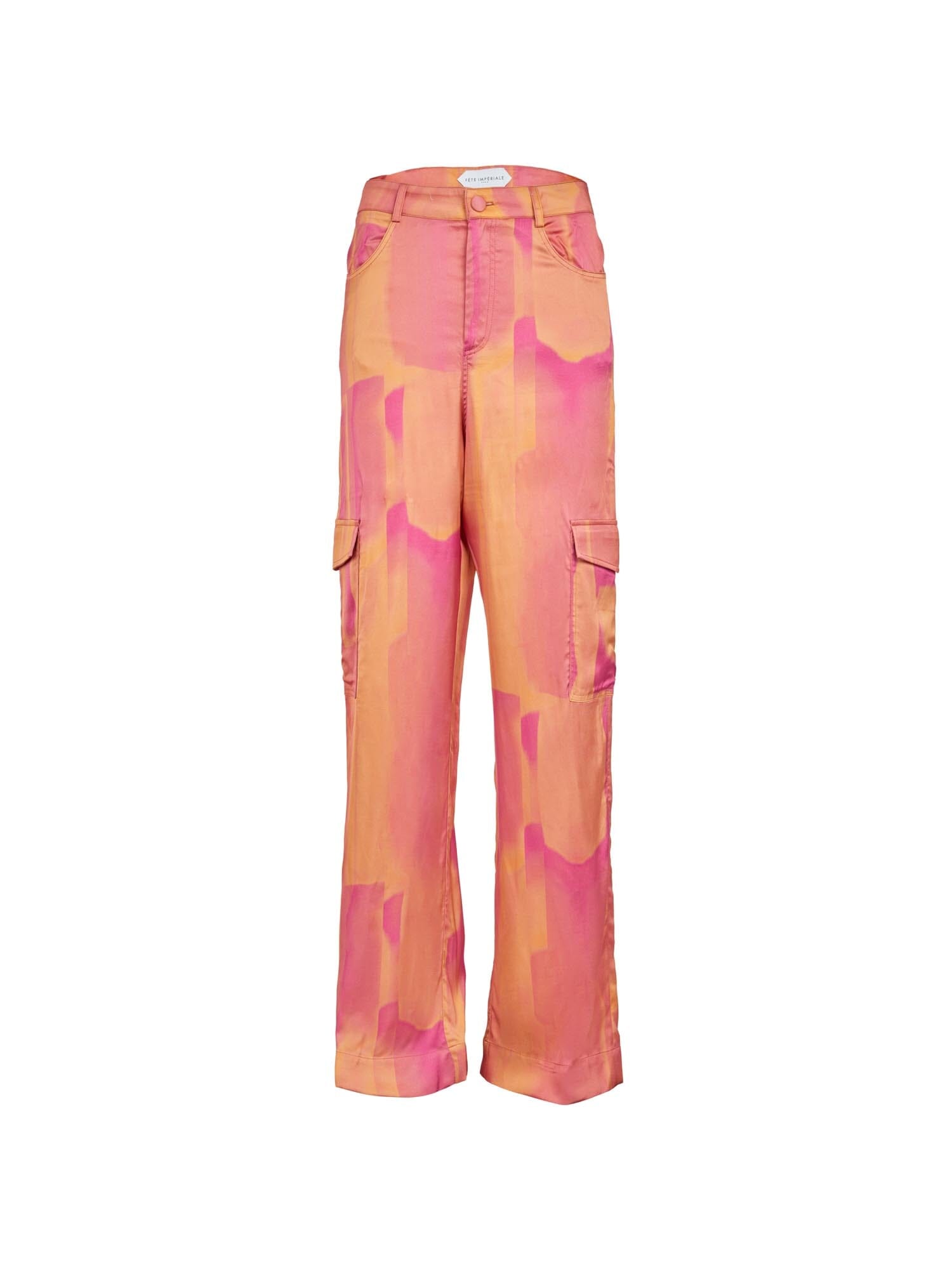 HEALY - Tie & Dye Fuchsia Printed Viscose Satin Cargo Pants Pants Fête Impériale