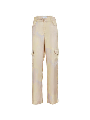 HEALY - Tie & Dye Printed Viscose Satin Cargo Pants Yellow Pants Fête Impériale