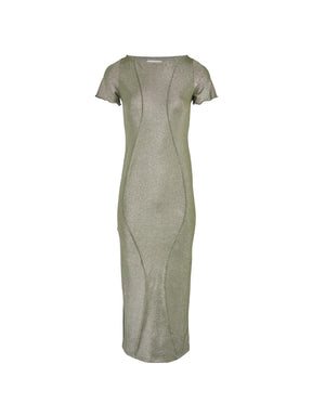 HEMERA - Long tube dress with wave cut-outs in metallic thread jersey Oeko-Tex Green Dress Fête Impériale