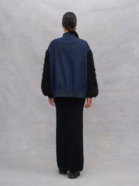 HENRI - Oversized Bombers with elasticated bottom in blue denim with crest and feather print Black Jacket Fête Impériale