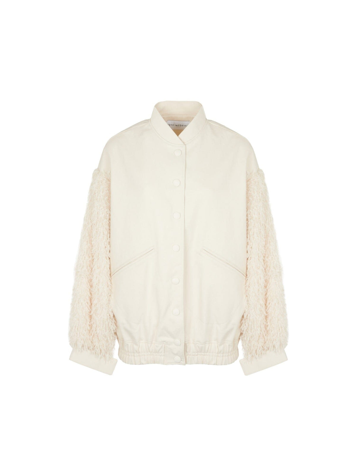 HENRI - Oversized bomber with elasticated bottom in denim and feathers Ecru Blouson Fête Impériale