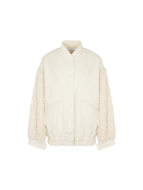 HENRI - Oversized bomber with elasticated bottom in denim and feathers Ecru Blouson Fête Impériale