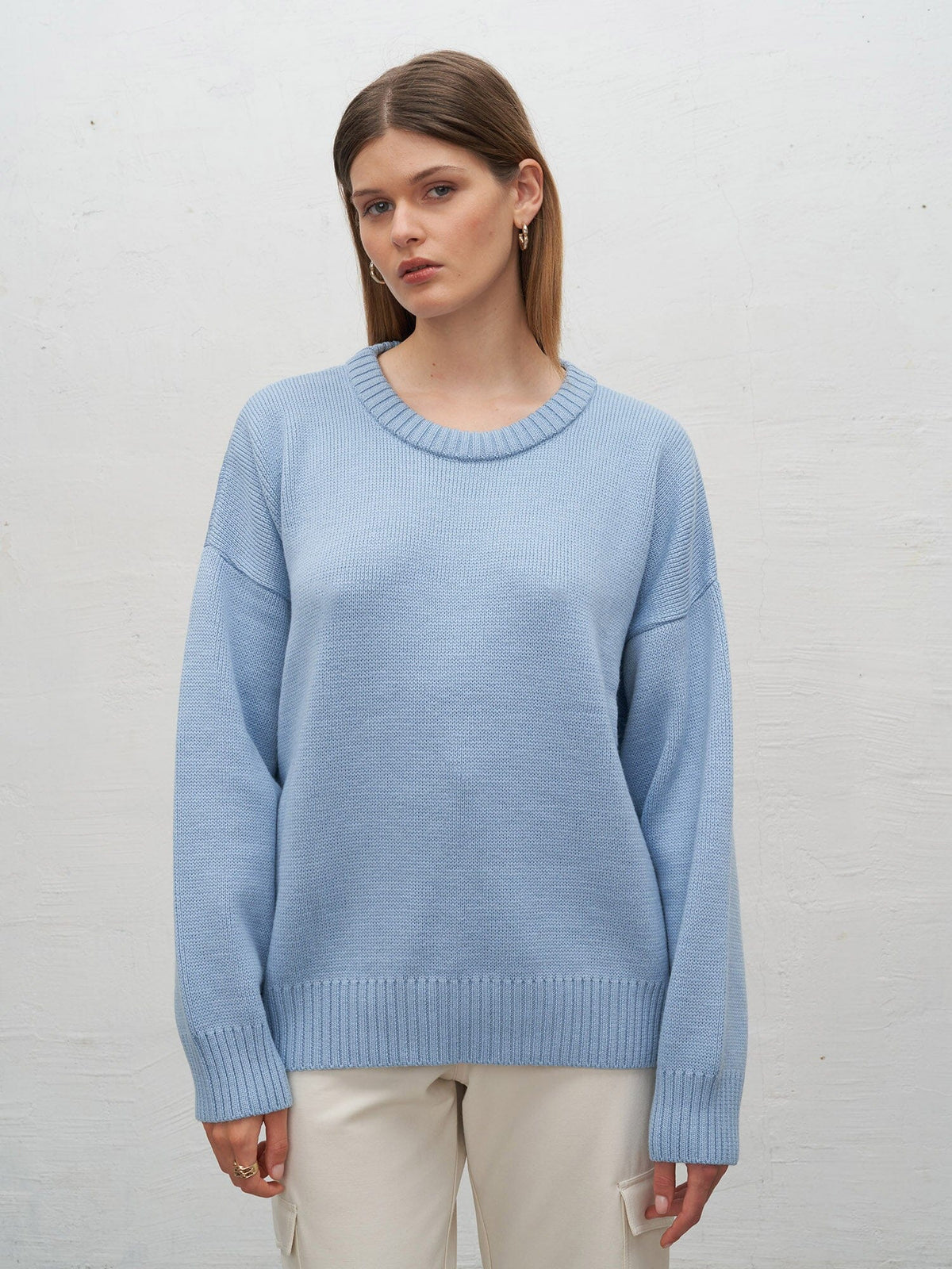 HESIODE - Loose sweater in merino wool Oeko Tex Blue Sweater Fête Impériale