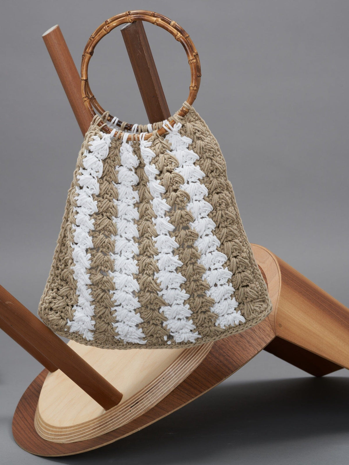 IOS - Large bag with bamboo and macramé handle White and Beige Bag Fête Impériale