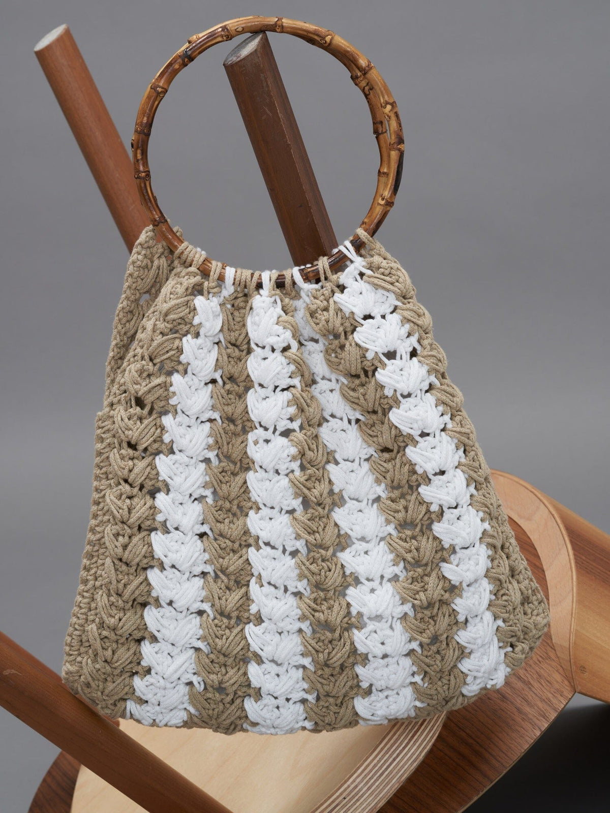 IOS - Large bag with bamboo and macramé handle White and Beige Bag Fête Impériale