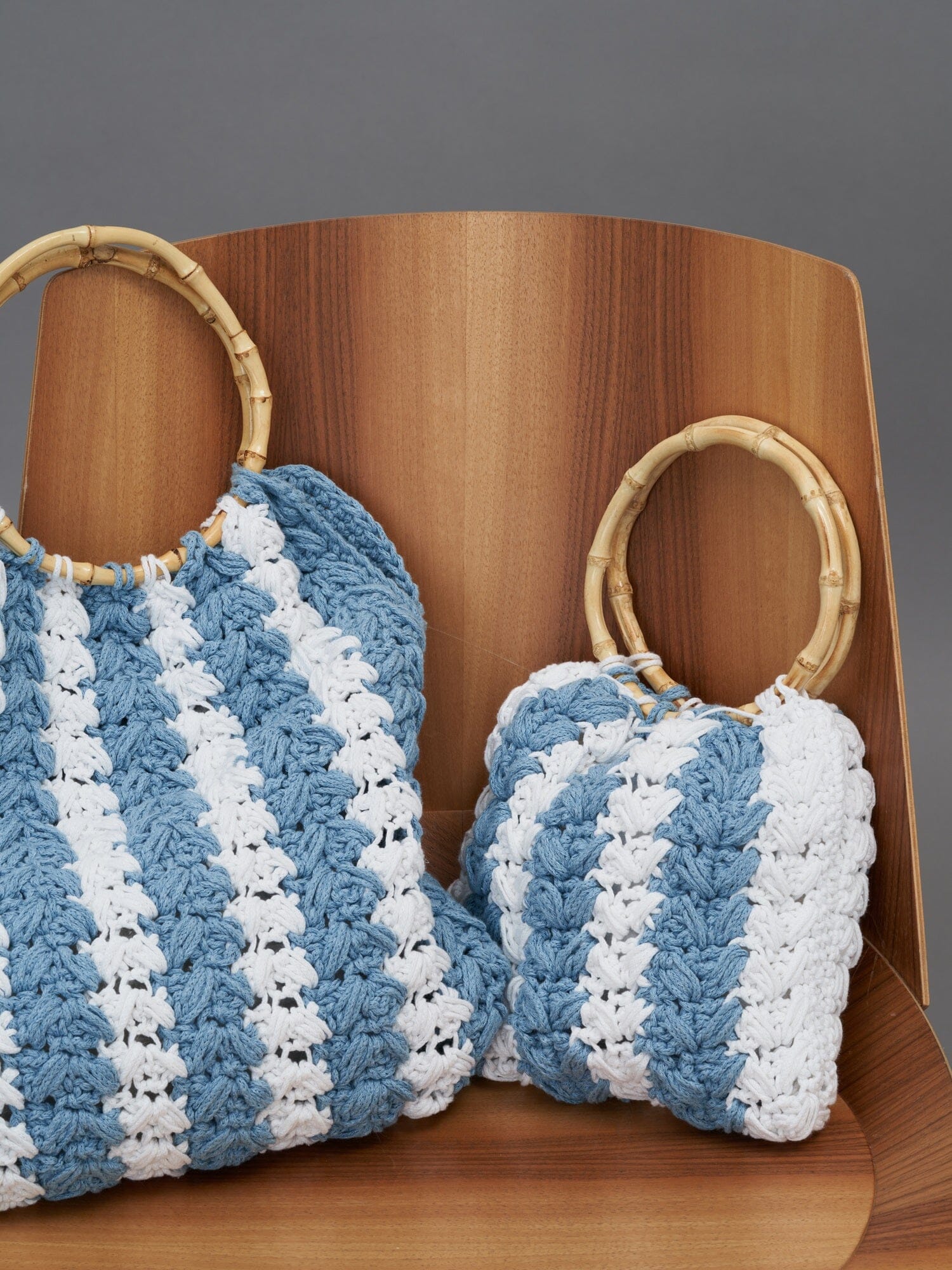 IOS - Large bag with bamboo and macramé handle White and Blue Bag Fête Impériale