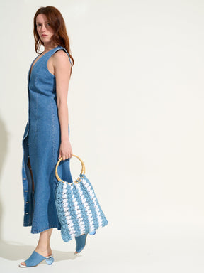 IOS - Large bag with bamboo and macramé handle White and Blue Bag Fête Impériale