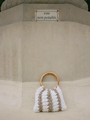 IOS - Small bag with bamboo and macramé handle White and Beige Bag Fête Impériale