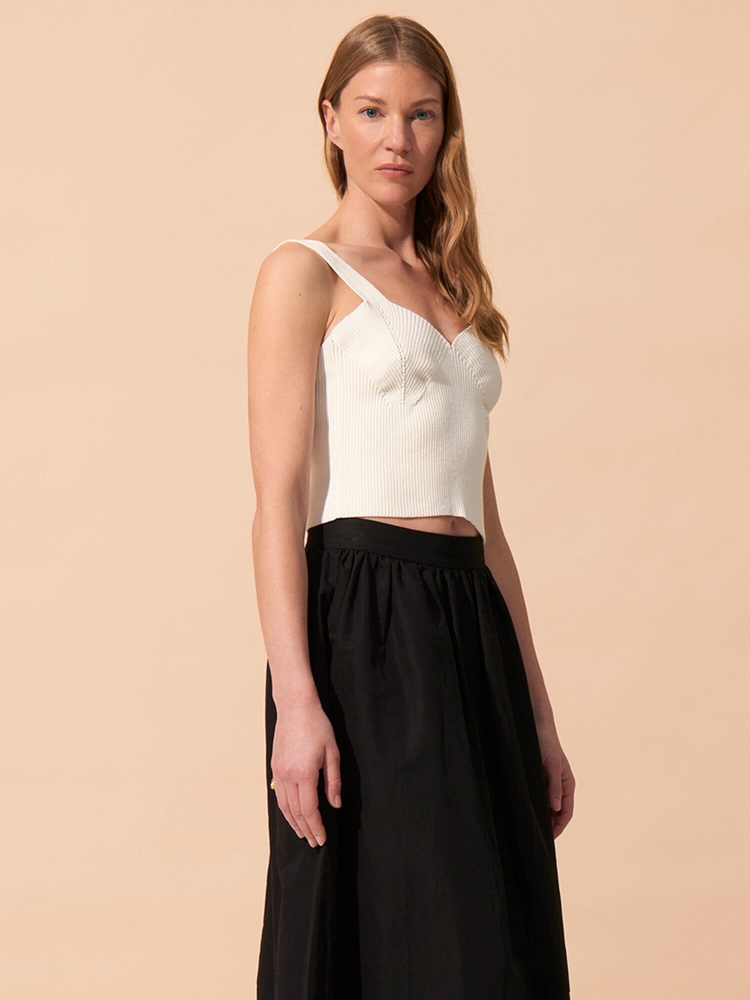 JACKIE - Oeko-Tex White Top with wide straps and low-cut back in rib knit Fête Impériale