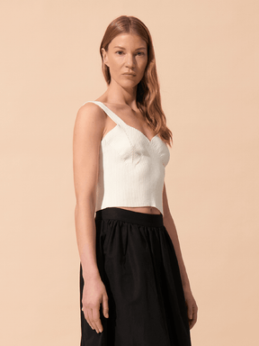 JACKIE - Oeko-Tex Ecru rib knit top with wide straps and low-cut back Top Fête Impériale