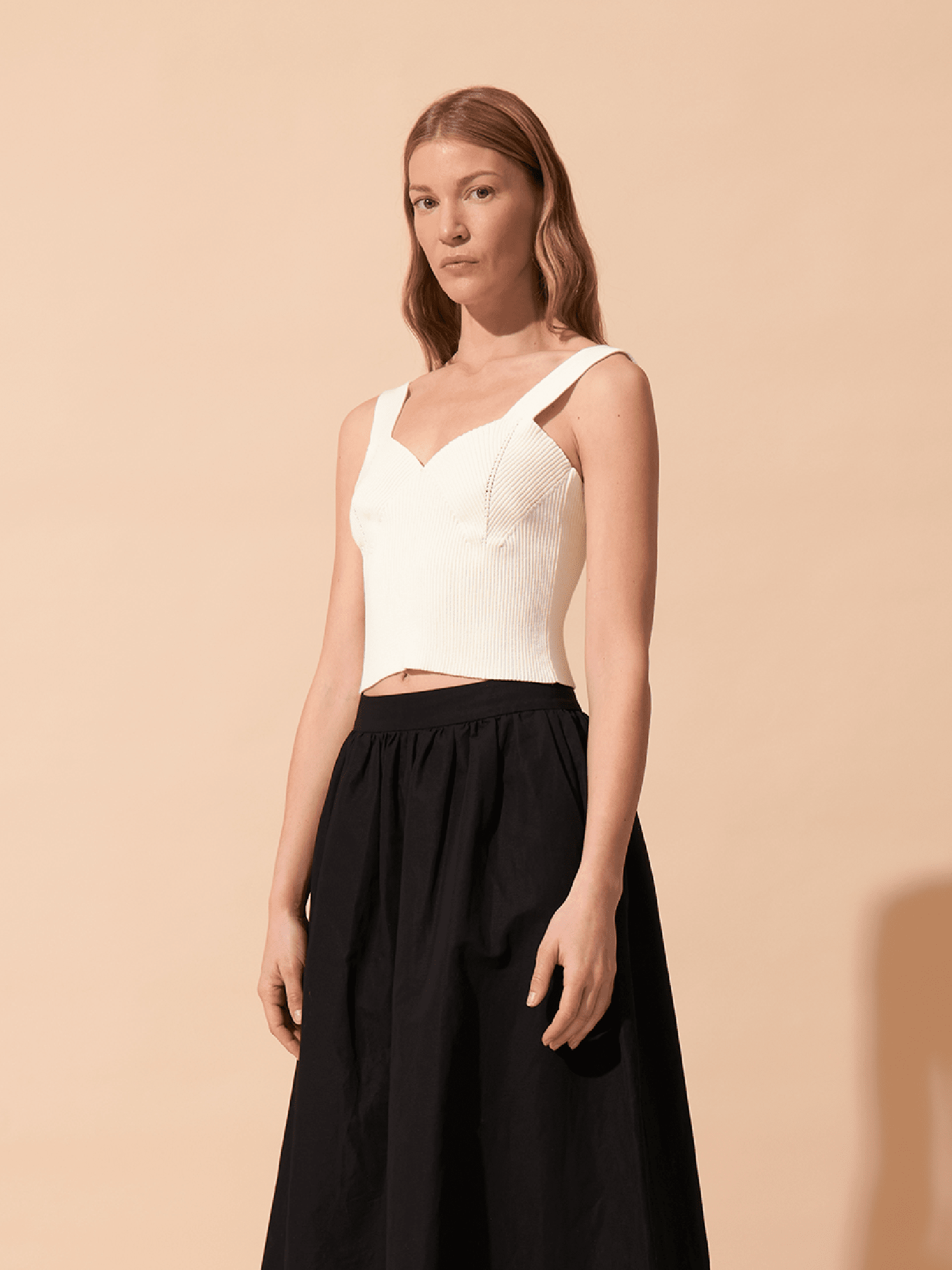 JACKIE - Oeko-Tex Ecru rib knit top with wide straps and low-cut back Top Fête Impériale
