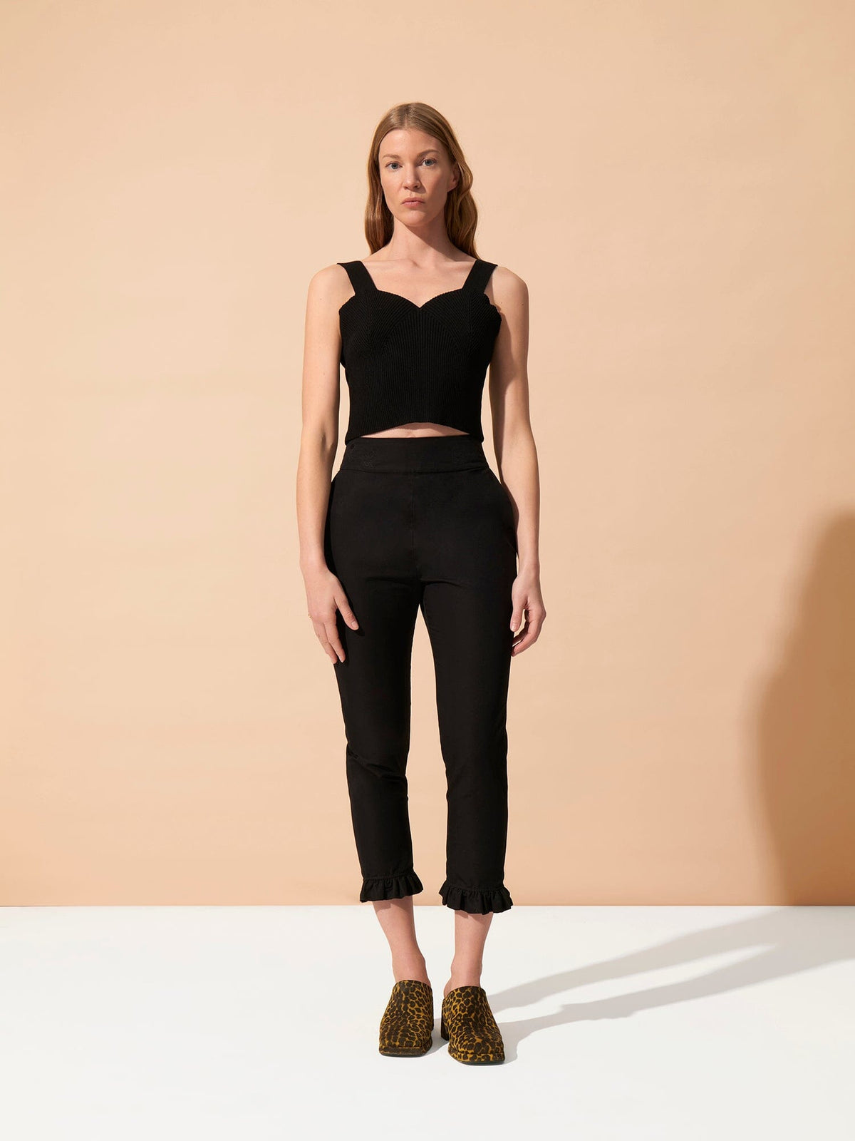JACKIE - Ribbed knit top with wide straps and low-cut back Oeko-Tex Black Top Fête Impériale