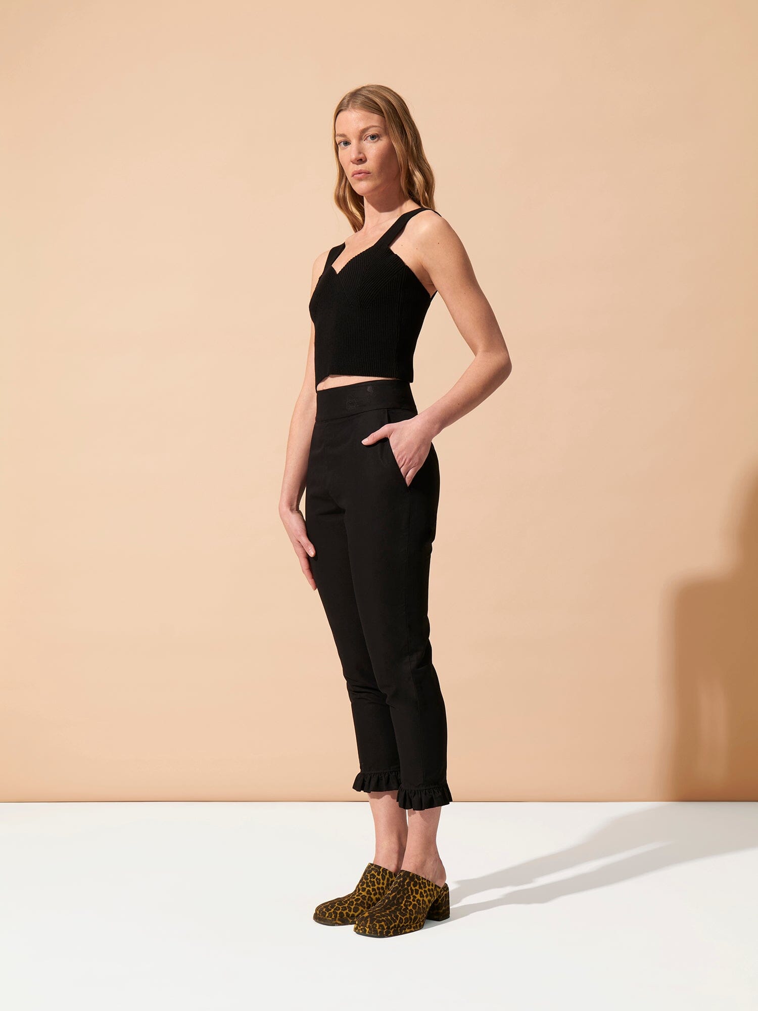 JACKIE - Ribbed knit top with wide straps and low-cut back Oeko-Tex Black Top Fête Impériale