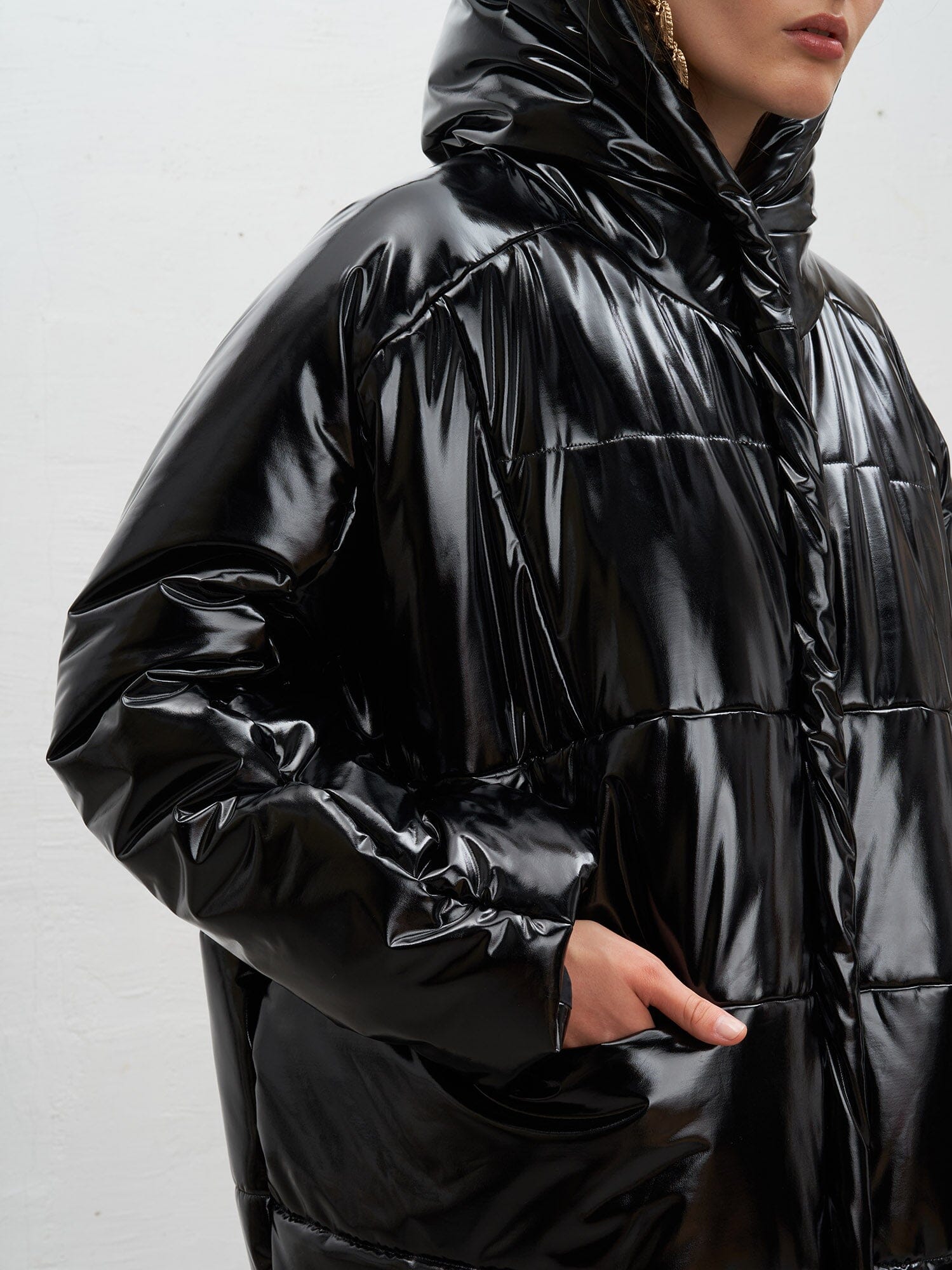 JASMIN - Oversized vinyl hooded padded jacket Black Padded jacket Fête Impériale