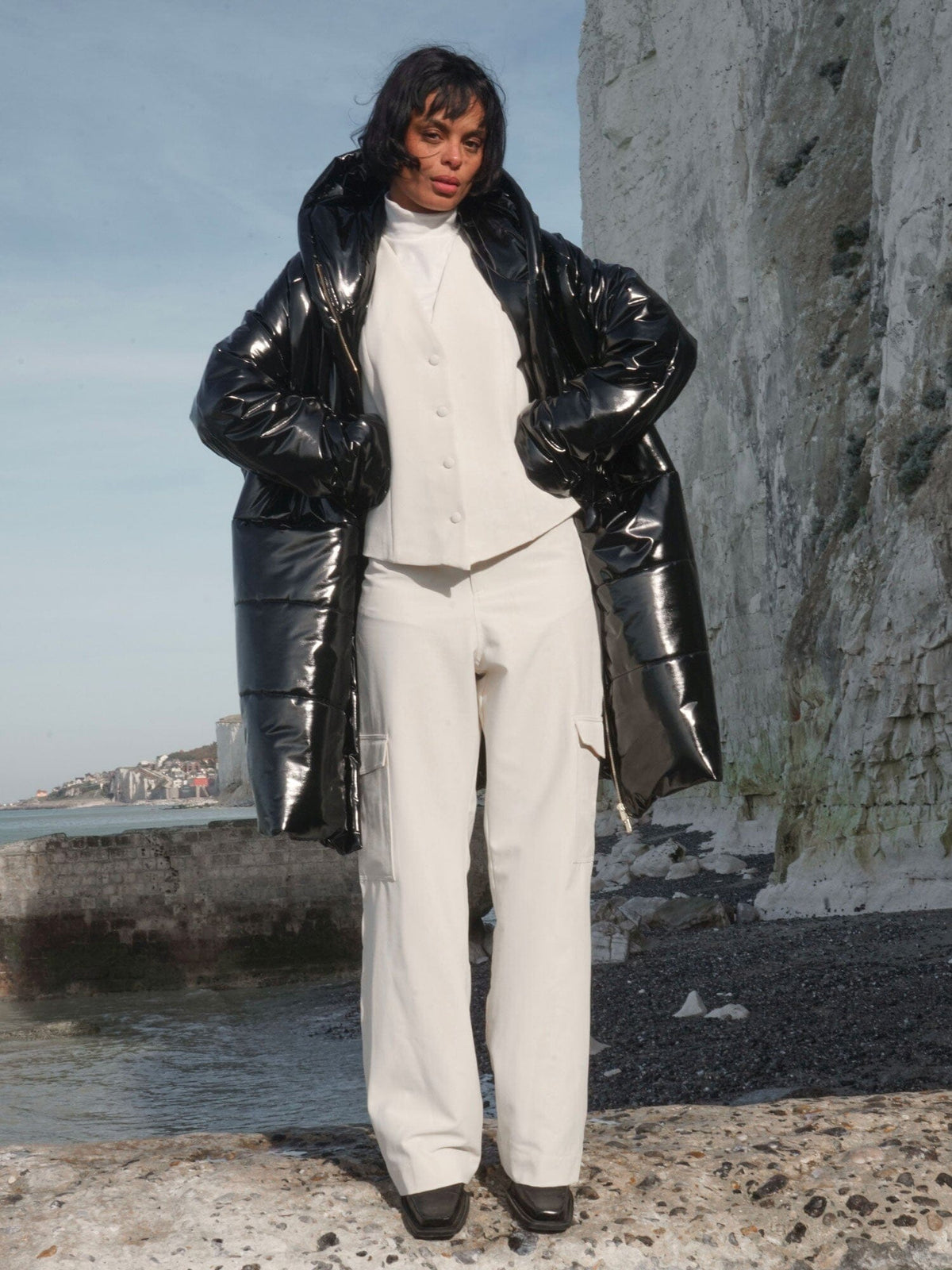 JASMIN - Oversized vinyl hooded padded jacket Black Padded jacket Fête Impériale