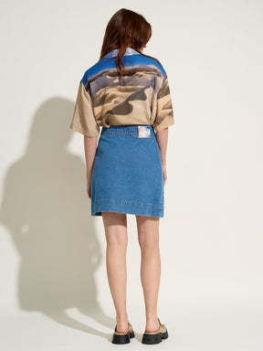 JOHANNE - Buttoned mini skirt in faded denim Oeko-Tex Blue Skirt Fête Impériale