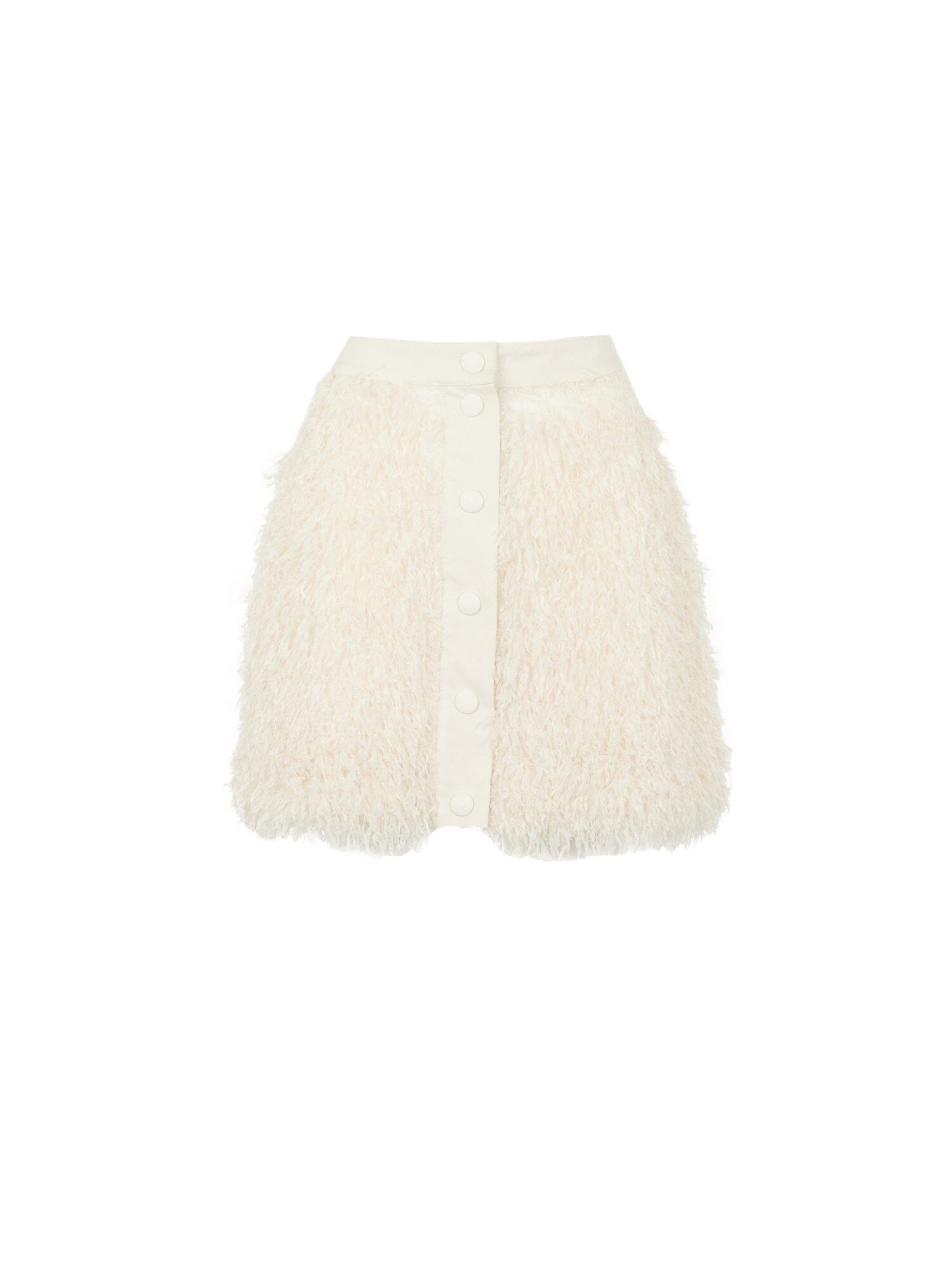 JOHANNE - Buttoned mini skirt in Oeko Tex denim and feathers Ecru Skirt Fête Impériale