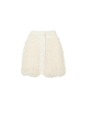 JOHANNE - Buttoned mini skirt in Oeko Tex denim and feathers Ecru Skirt Fête Impériale