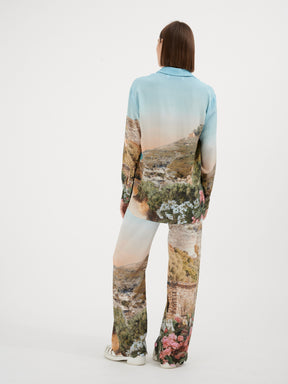 KEA - Loose-fitting high-waisted pants with printed silk crepe petal bottoms Large Corsica Pants Fête Impériale