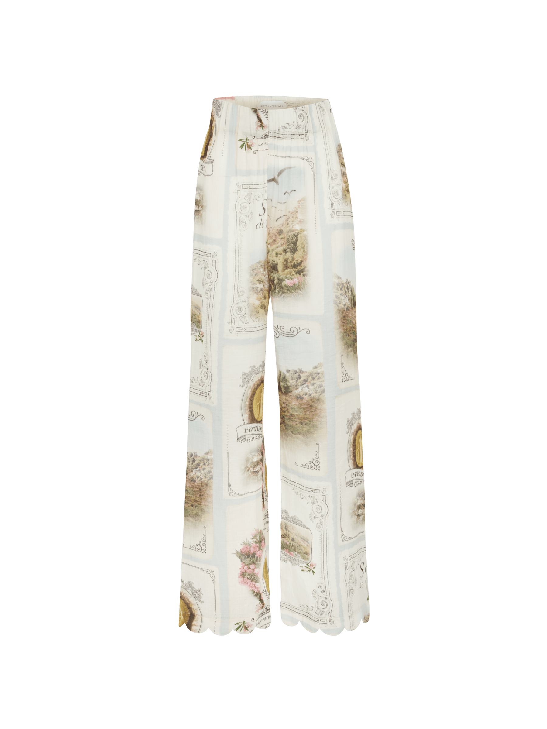KEA - Petal Bottom High Waisted Loose Pants in Cotton Printed Cards Pants Fête Impériale