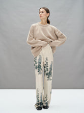 KEA - Abstract Tofu/Green Forest printed viscose satin high-waisted pants with petal bottoms Trousers Fête Impériale