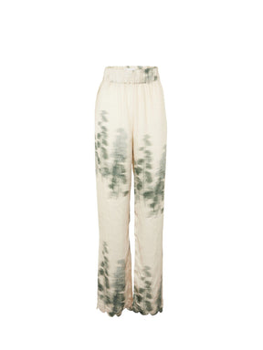 KEA - Oeko-Tex Abstract Tofu/Green Forest print high-waisted baggy pants with petal bottoms Trousers Fête Impériale