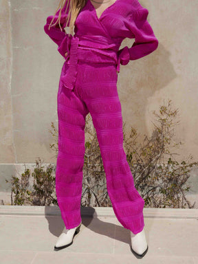 KEA - Pantalon ample taille haute plissé fuchsia Pantalon Fête Impériale