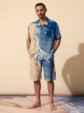 LAURENT - Unisex high-waisted baggy Bermuda shorts with petal bottoms in viscose Linen  Pelican Bay Bermuda Shorts Fête Impériale