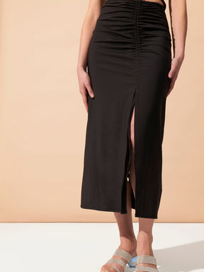 LAVEZZI - Slit midi skirt with adjustable length in Oeko-Tex jersey Black Skirt Fête Impériale