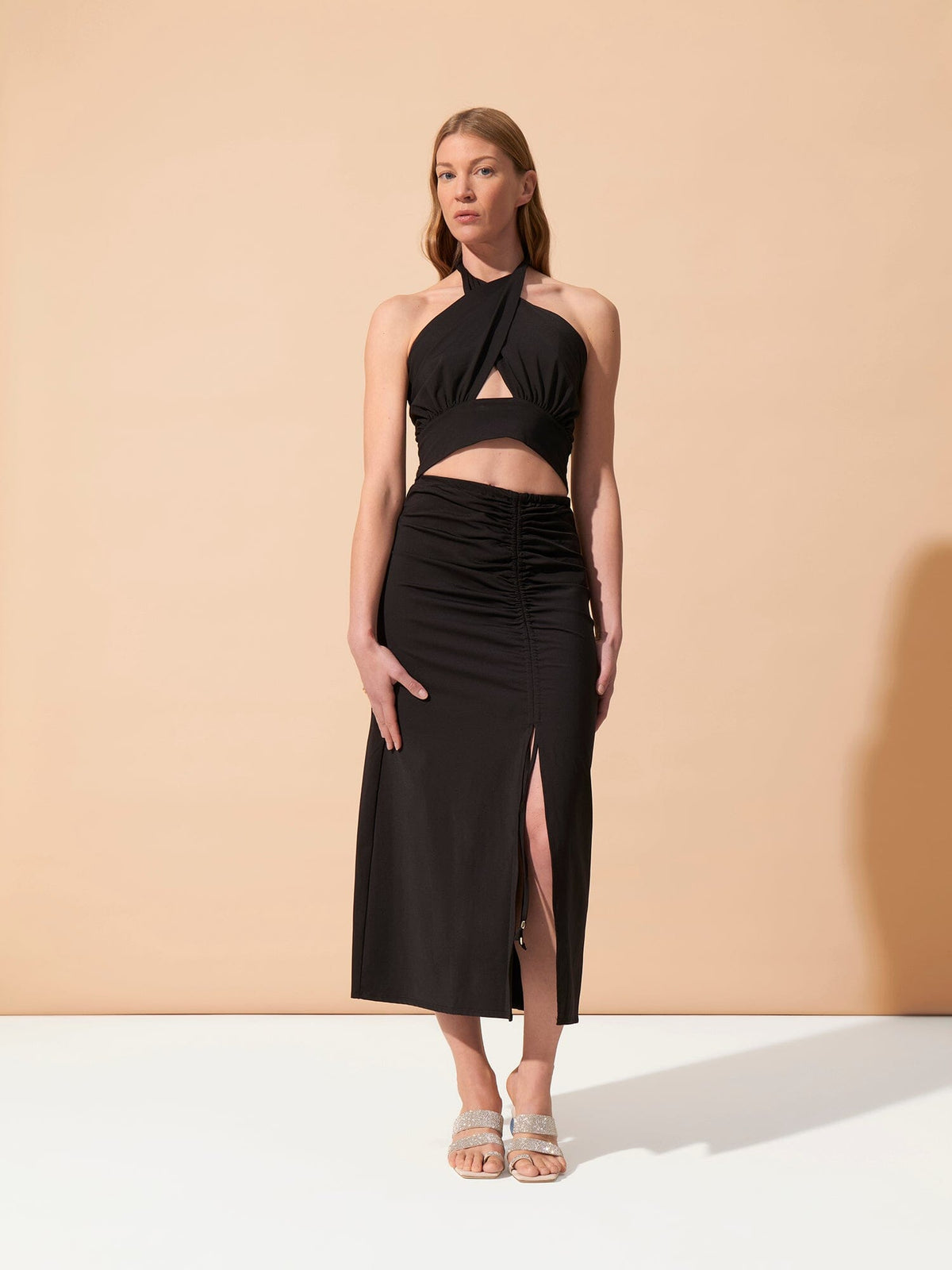 LAVEZZI - Slit midi skirt with adjustable length in Oeko-Tex jersey Black Skirt Fête Impériale