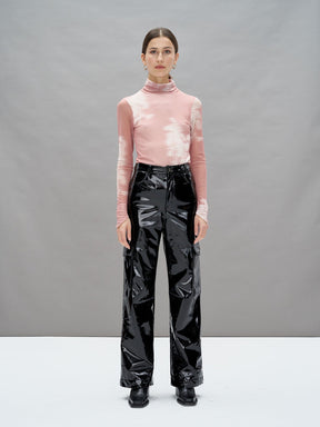 LENNON - Abstract Misty Rose/Tofu Top with Oeko-Tex stretch tulle turtleneck Fête Impériale