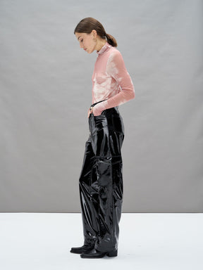 LENNON - Abstract Misty Rose/Tofu Top with Oeko-Tex stretch tulle turtleneck Fête Impériale