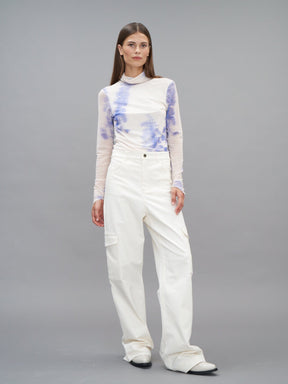 LENNON - Oeko-Tex stretch tulle turtleneck top Abstract Tofu/Dazzling Blue Top Fête Impériale