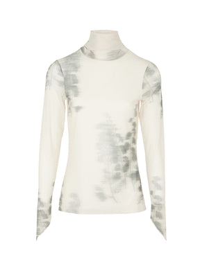 LENNON - Oeko-Tex stretch tulle turtleneck top Abstract Tofu/Green Forest Top Fête Impériale