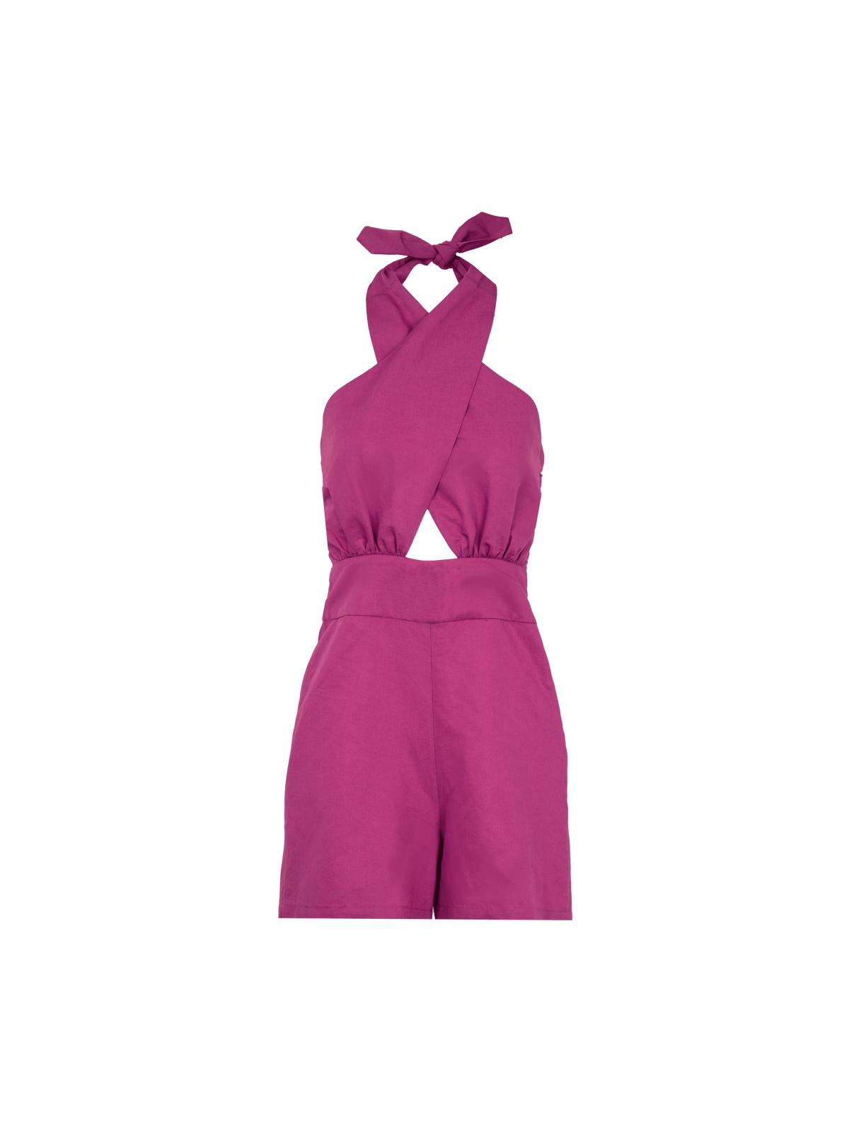 LERIA - High-waisted openwork combishort Cross-over top tied in Linen  and Cotton fuchsia Combishort Fête Impériale