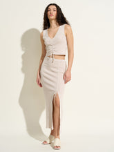 LIZA - Slit midi skirt with adjustable length in Oeko-Tex sequined knit Beige Skirt Fête Impériale