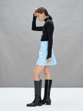 LYVIA - Buttoned mini skirt with two patch pockets in blue vinyl Skirt Fête Impériale