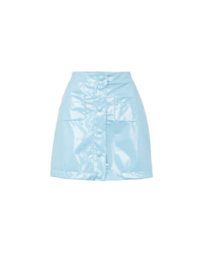 LYVIA - Buttoned mini skirt with two patch pockets in blue vinyl Skirt Fête Impériale