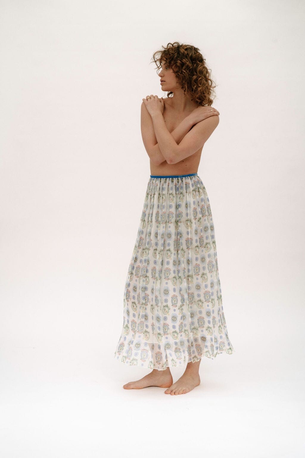 MAIA - Printed chiffon wrap skirt Porcelaine Skirt Fête Impériale