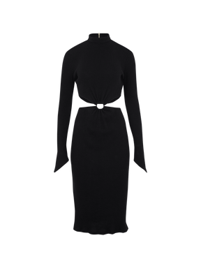 MARGUERITE - Long-sleeved ribbed midi dress with openwork waist Cotton Black Dress Fête Impériale