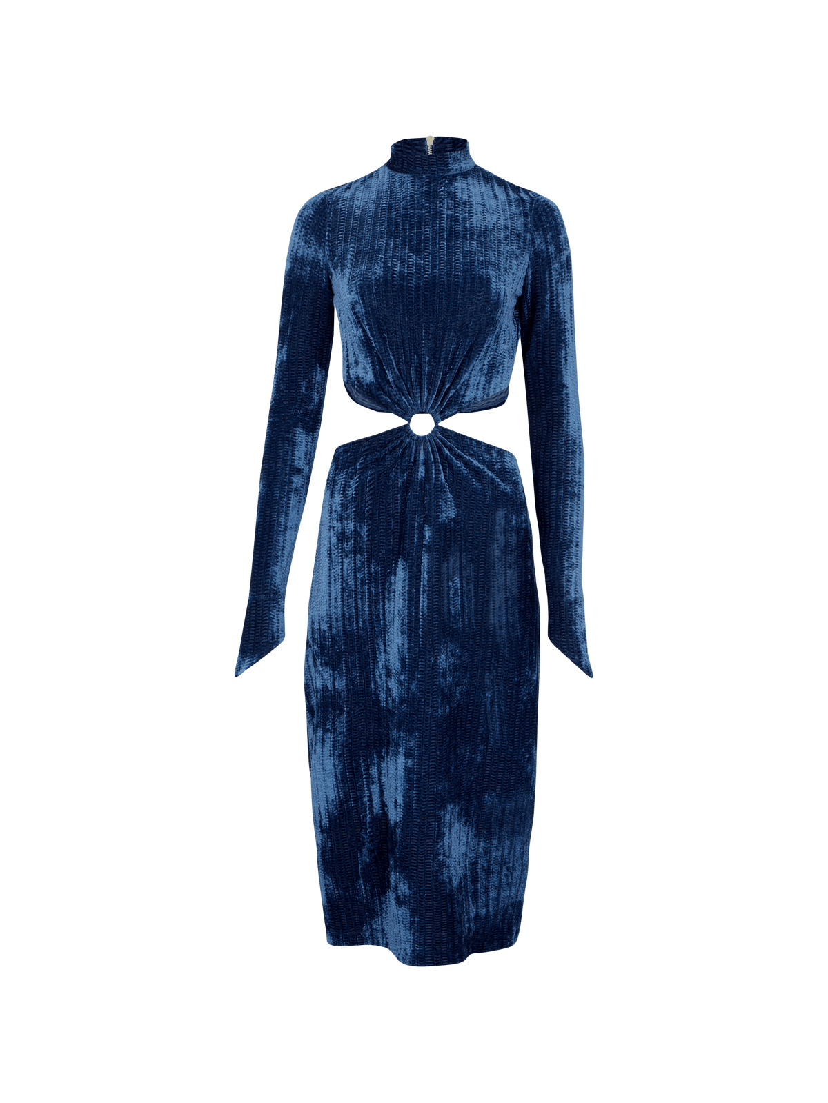 MARGUERITE - Long-sleeved midi dress with openwork waist in Navy Velvet Dress Fête Impériale
