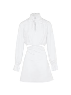 MATTEA - Short openwork dress with ruffled collar and long sleeves Cotton white Dress Fête Impériale