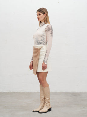 MERA - Camel and Beige Virgin Wool Short Asymmetrical Wrap Skirt Skirt Fête Impériale