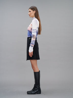MERA - Short Asymmetrical Corduroy Wrap Skirt Black Skirt Fête Impériale
